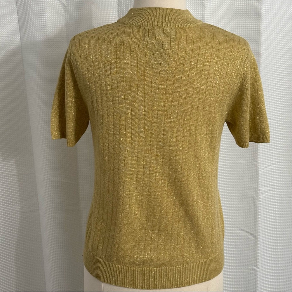 Sag Harbor Petite Womens Short Sleeve Pull-on Metallic Gold Ribbed Sweater, Sz S - Picture 5 of 5
